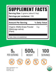 BulkSupplements Organic Alfalfa Grass Powder dispensing scoop for easy daily use