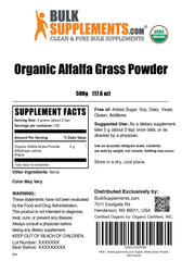 BulkSupplements Organic Alfalfa Grass Powder label with third-party testing