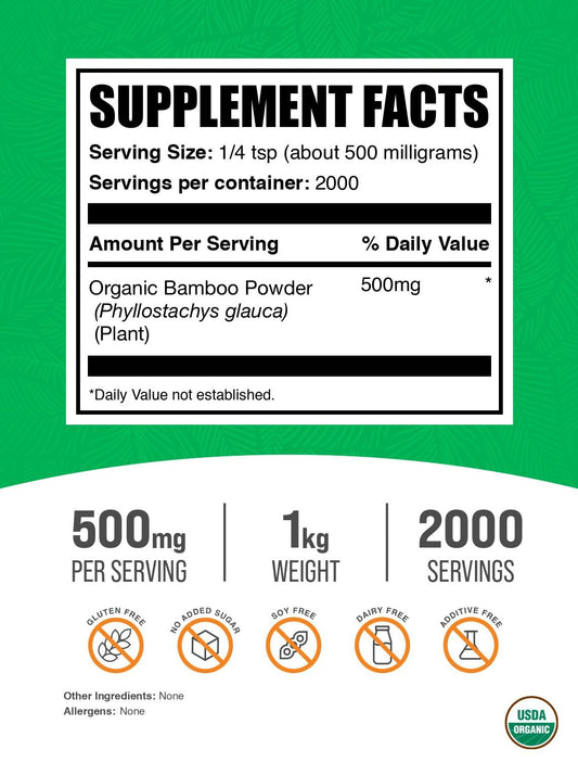 BulkSupplements Bamboo Powder 1kg packaging for easy bulk dosing