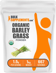 BulkSupplements Organic Barley Grass Powder packaging highlights a clean label for daily greens.