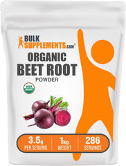 BulkSupplements Organic Beet Root Powder bottle shows pure organic sourcing