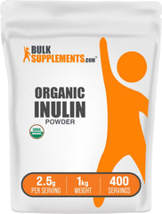 BulkSupplements Organic Inulin Powder bottle showing convenient vegan fiber for daily use