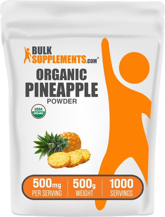 BulkSupplements Organic Pineapple Powder bottle for easy flavoring and smoothies