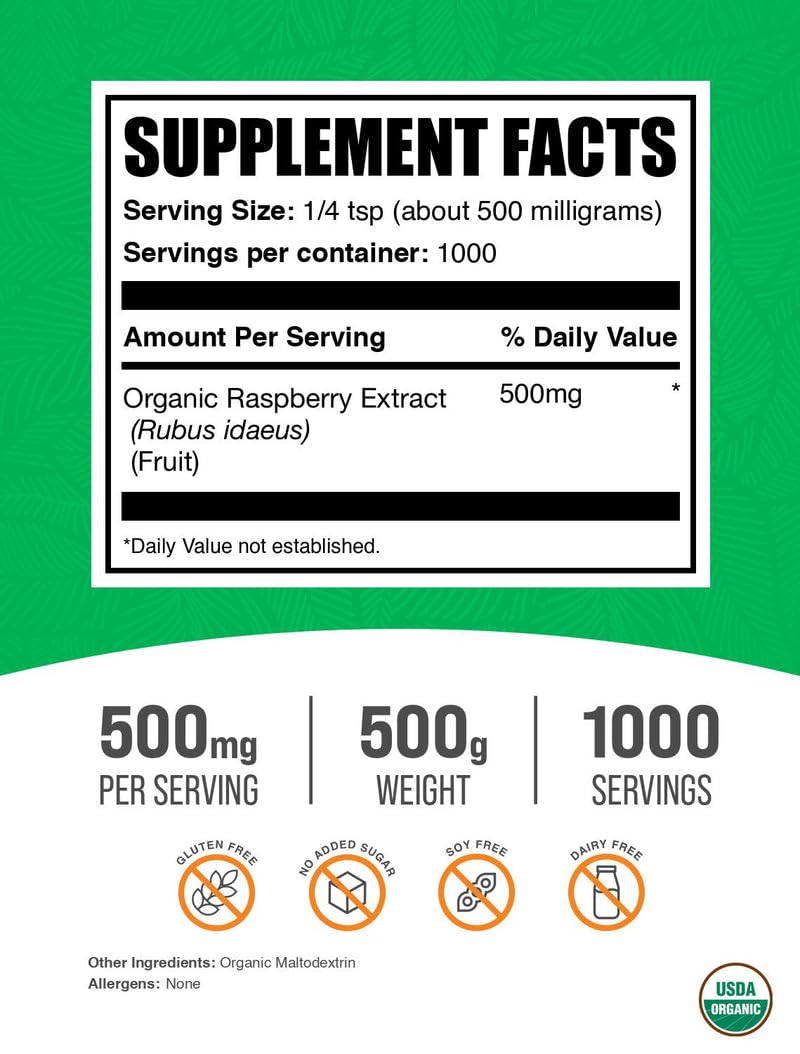 BulkSupplements Raspberry Extract Powder package open shows convenient travel-friendly bag.
