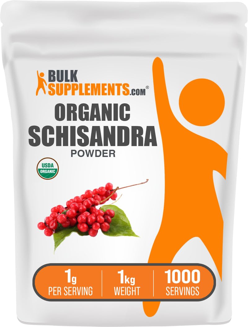 Bulk Supplements Organic Schisandra powder bottle for daily wellness routine.