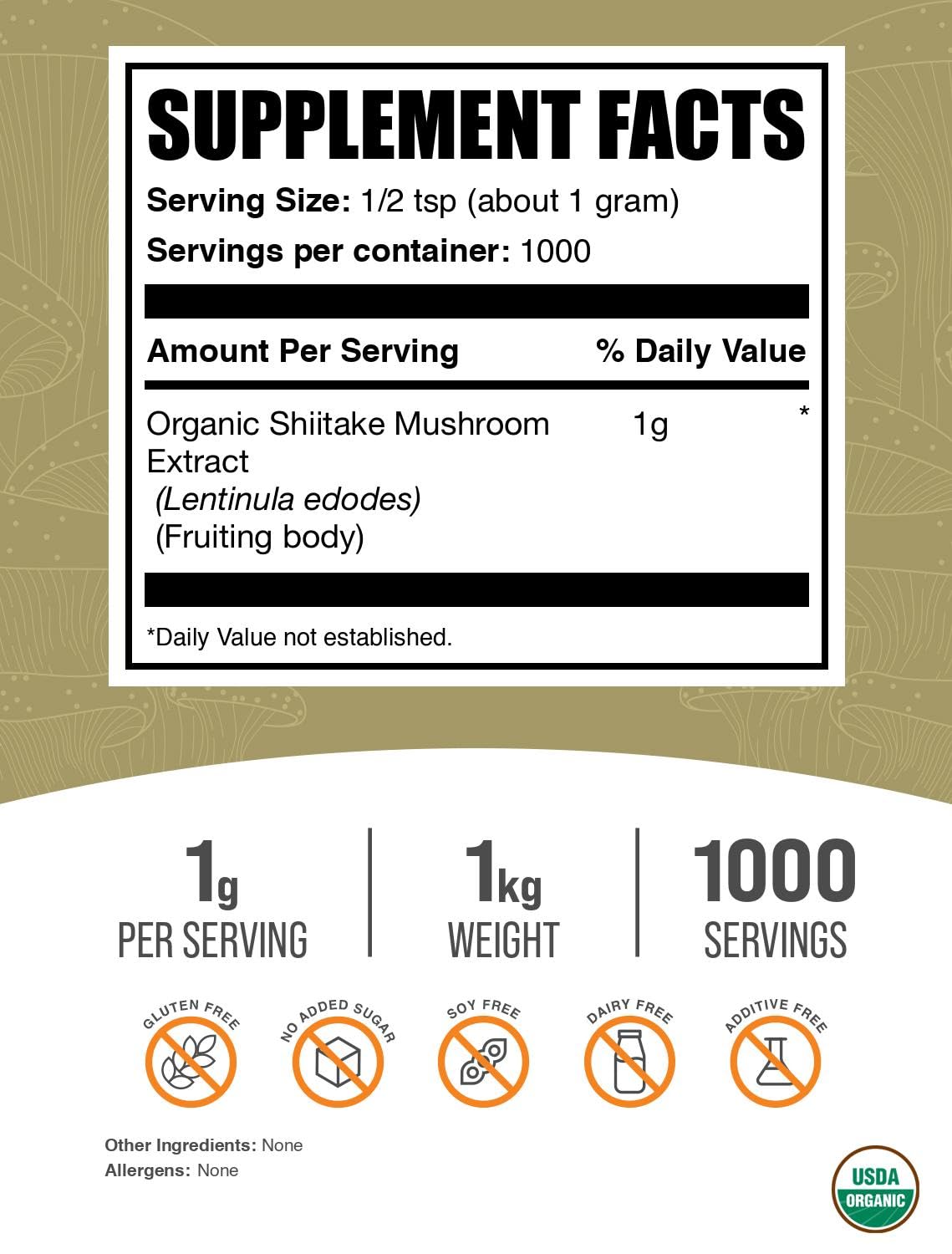 BulkSupplements Shiitake powder scoop for easy daily dosing in smoothies.
