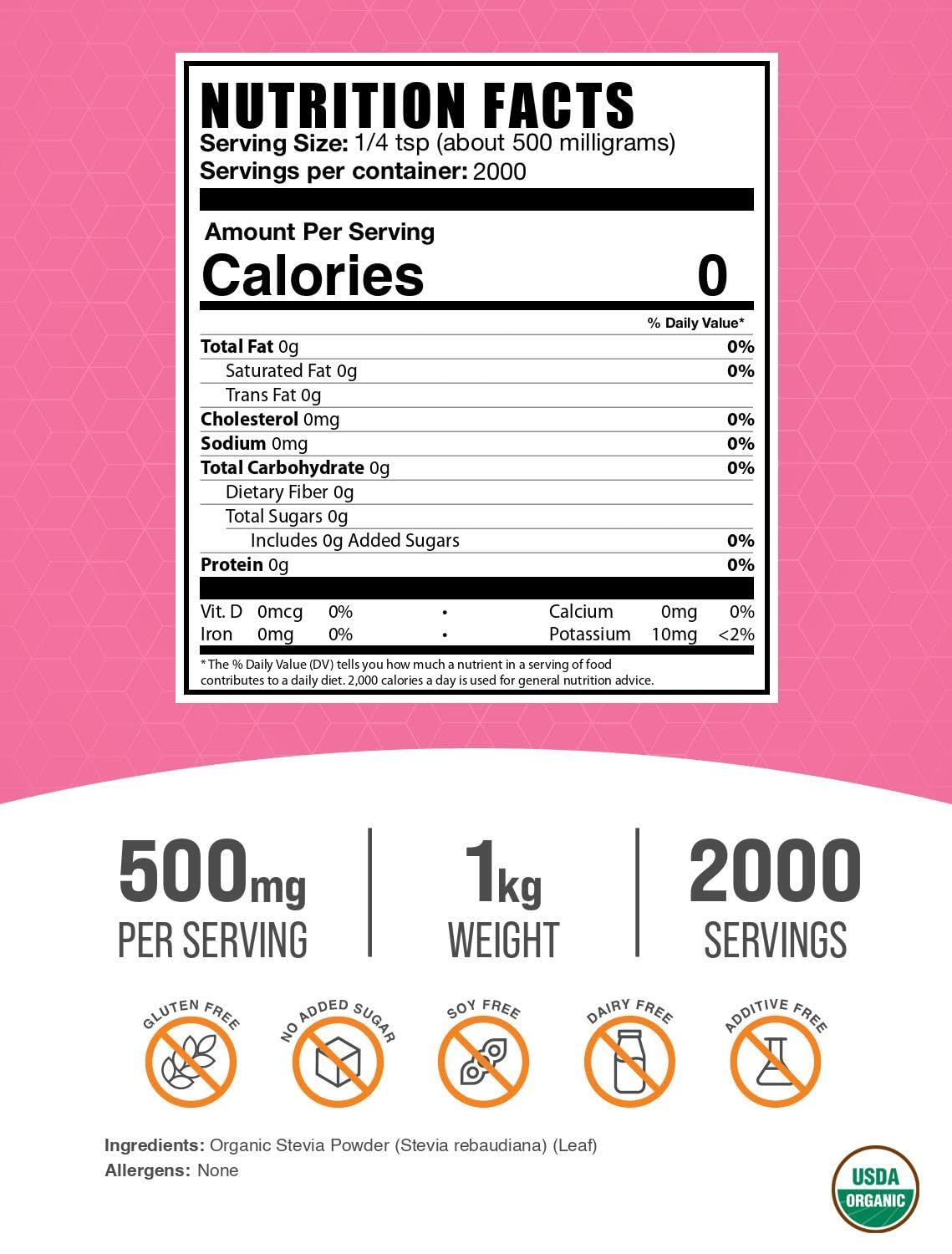 BulkSupplements Stevia Powder dispenser in use, easy-to-pour for precise sweetening.