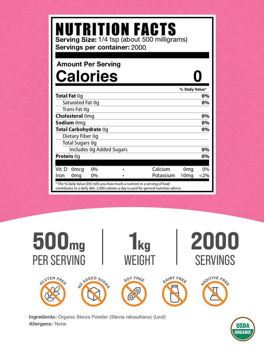 BulkSupplements Stevia Powder dispenser in use, easy-to-pour for precise sweetening.
