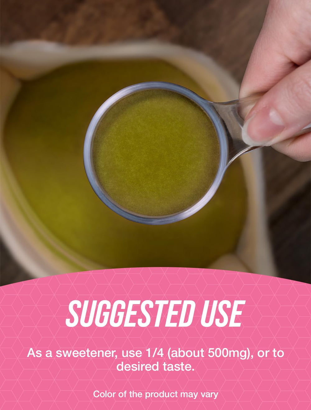 Ingredients view of BulkSupplements Organic Stevia Powder shows a plant-based sweetener.