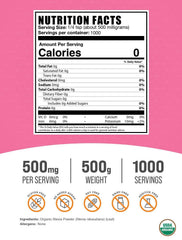 A scoop of BulkSupplements Organic Stevia Powder close-up highlights pure, plant-based sweetness.