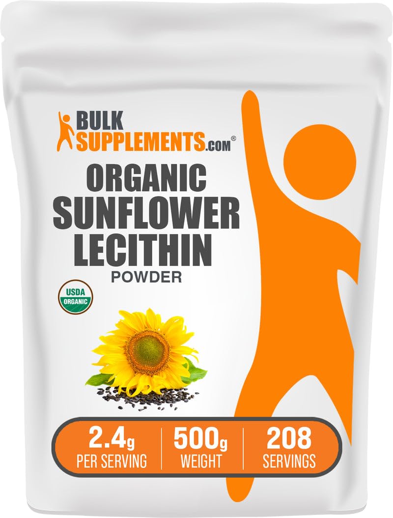 BulkSupplements Organic Sunflower Lecithin powder bottle supports versatile daily supplementation.