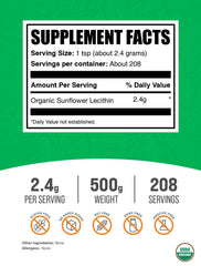 BulkSupplements Organic Sunflower Lecithin powder scoop highlights easy measuring for consistent servings.