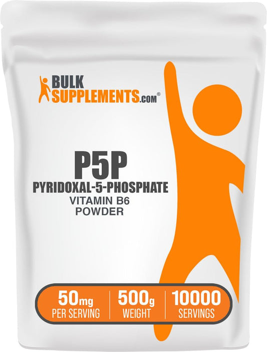 BulkSupplements P5P bottle close-up showing label for easy identification and quality