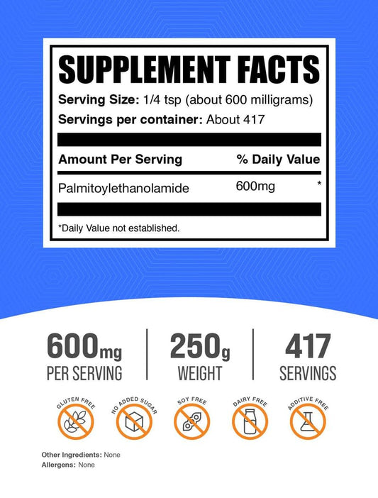 BulkSupplements Palmitoylethanolamide powder scoop for precise serving measurement.
