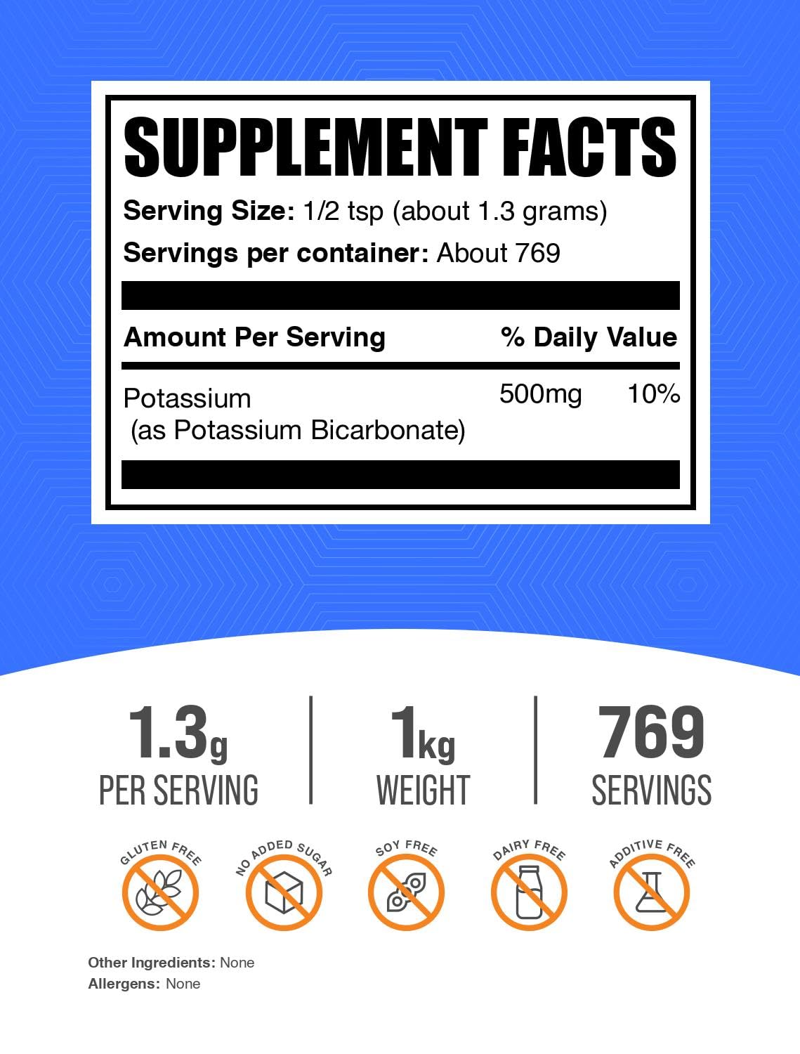 BulkSupplements Potassium Bicarbonate powder scoop for precise serving measurement.