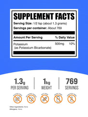 BulkSupplements Potassium Bicarbonate powder scoop for precise serving measurement.