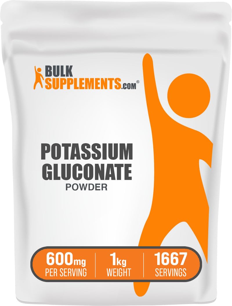 BulkSupplements Potassium Gluconate Powder bottle for daily mineral support and hydration