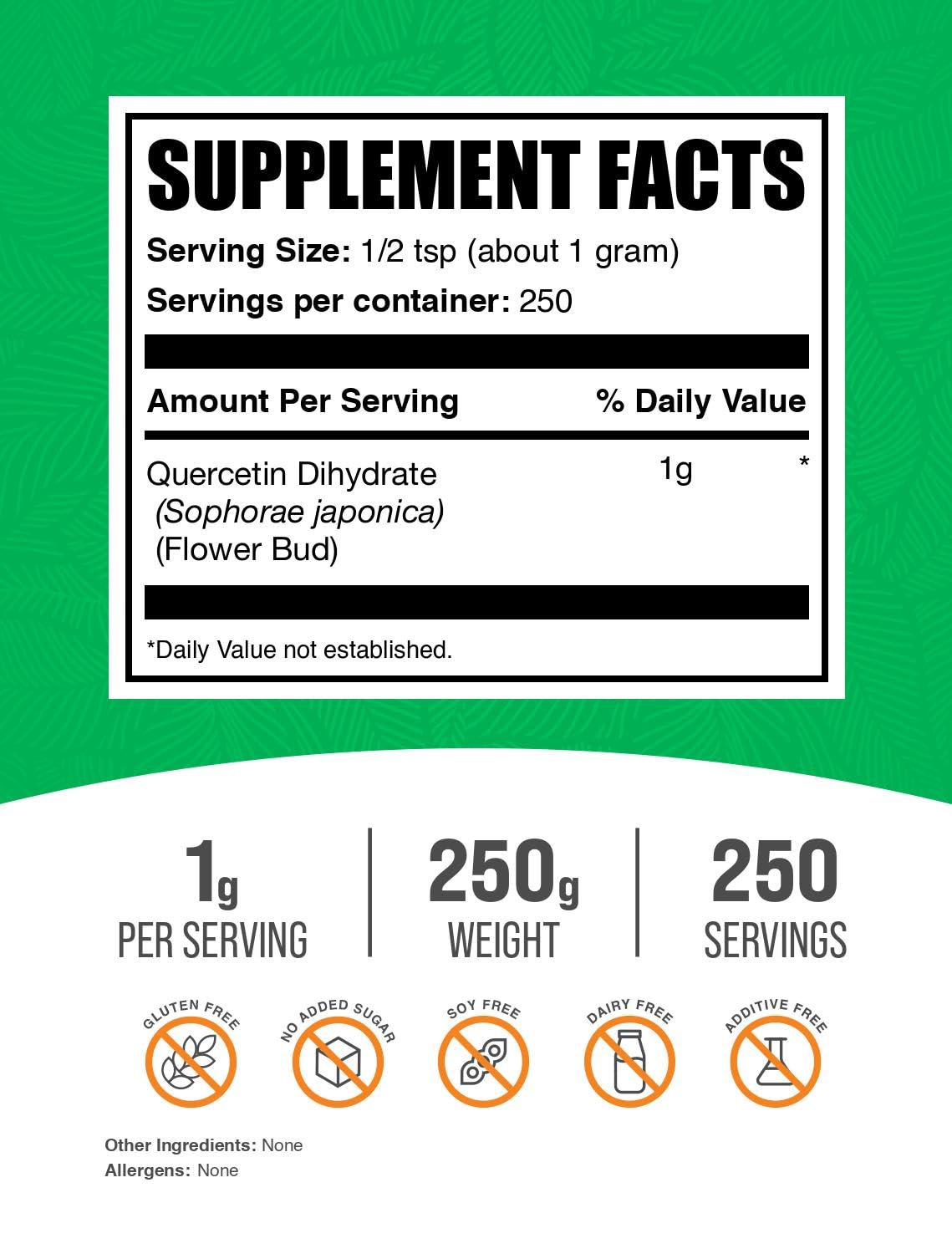 BulkSupplements Quercetin Dihydrate Powder scoop — easy to mix into beverages.