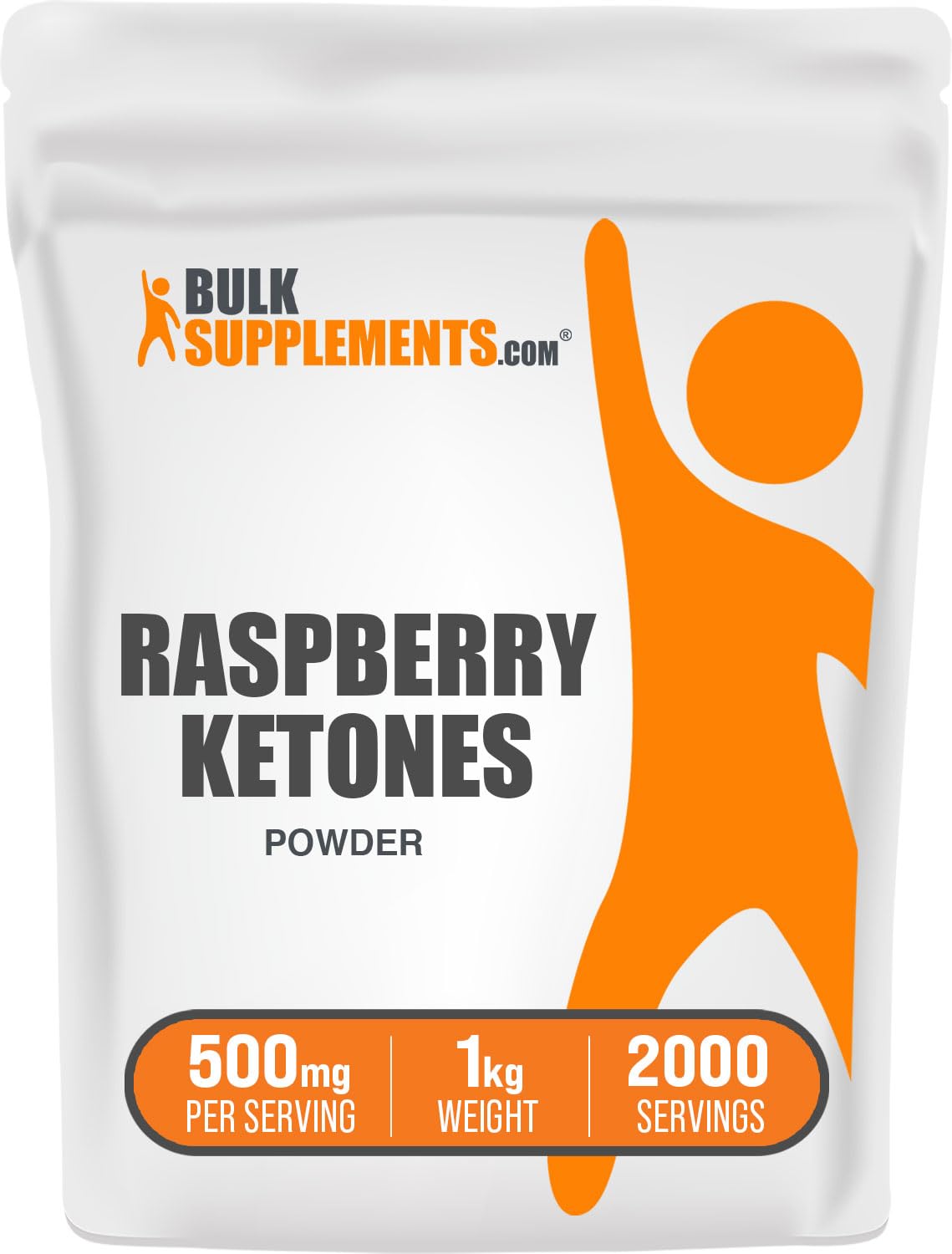 BulkSupplements Raspberry Ketones powder bottle on kitchen counter for easy daily use.