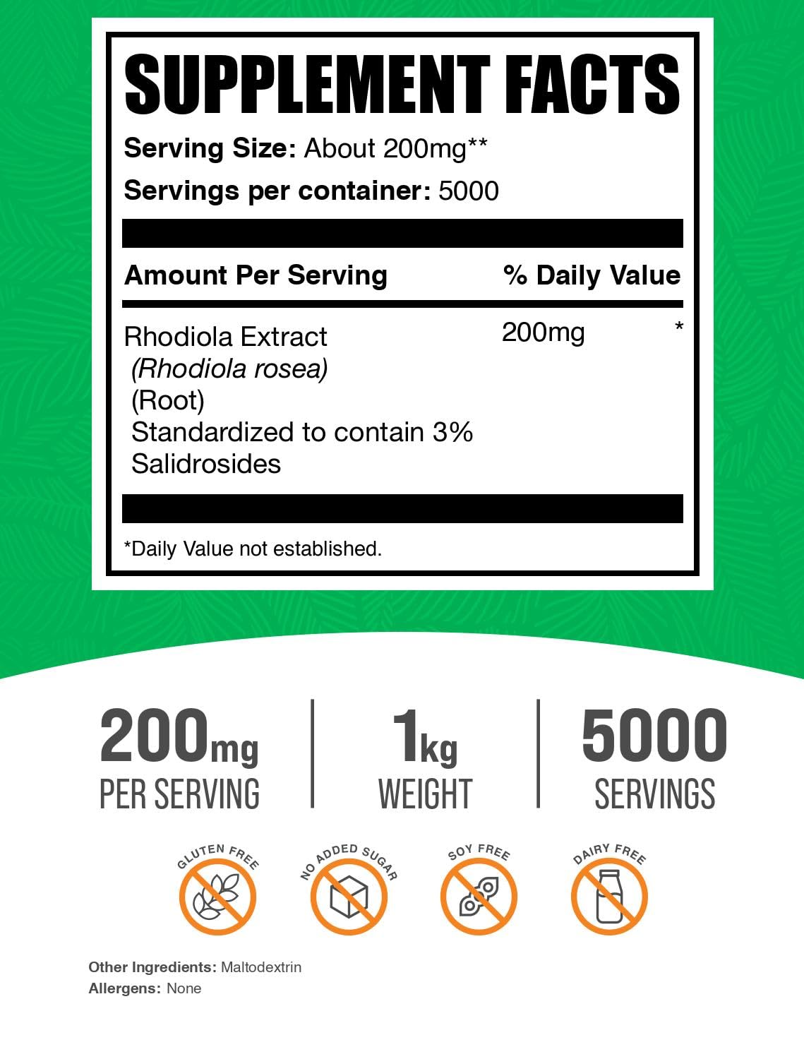 Close-up of BulkSupplements Rhodiola extract powder root source for daily use.
