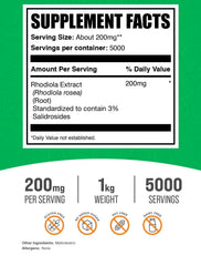 Close-up of BulkSupplements Rhodiola extract powder root source for daily use.