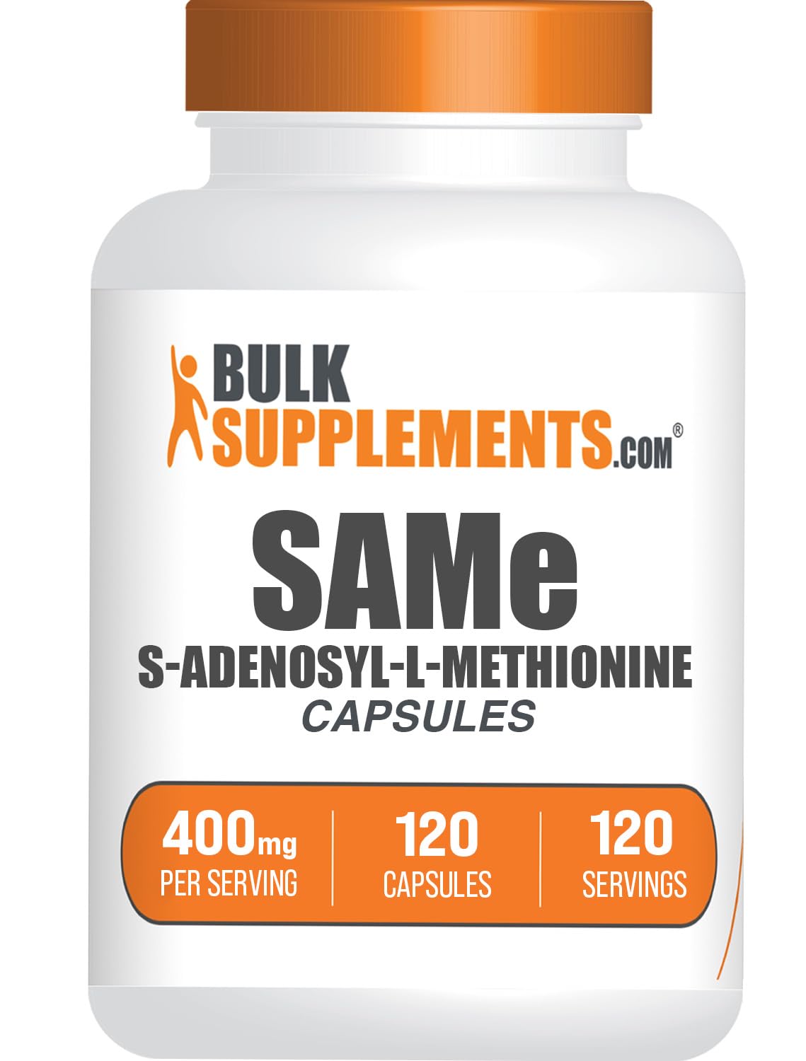 BulkSupplements SAM-e 400mg capsules in bottle for daily wellness support.
