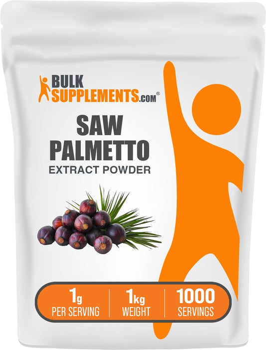 BulkSupplements Saw Palmetto Extract Powder bottle, convenient daily supplement for wellness routines