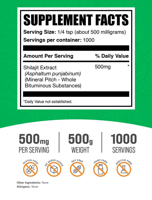 BulkSupplements Shilajit Extract Powder scoop aids precise daily dosing.