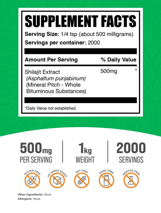 BulkSupplements Shilajit Extract Powder scoop illustrating easy, consistent daily serving.