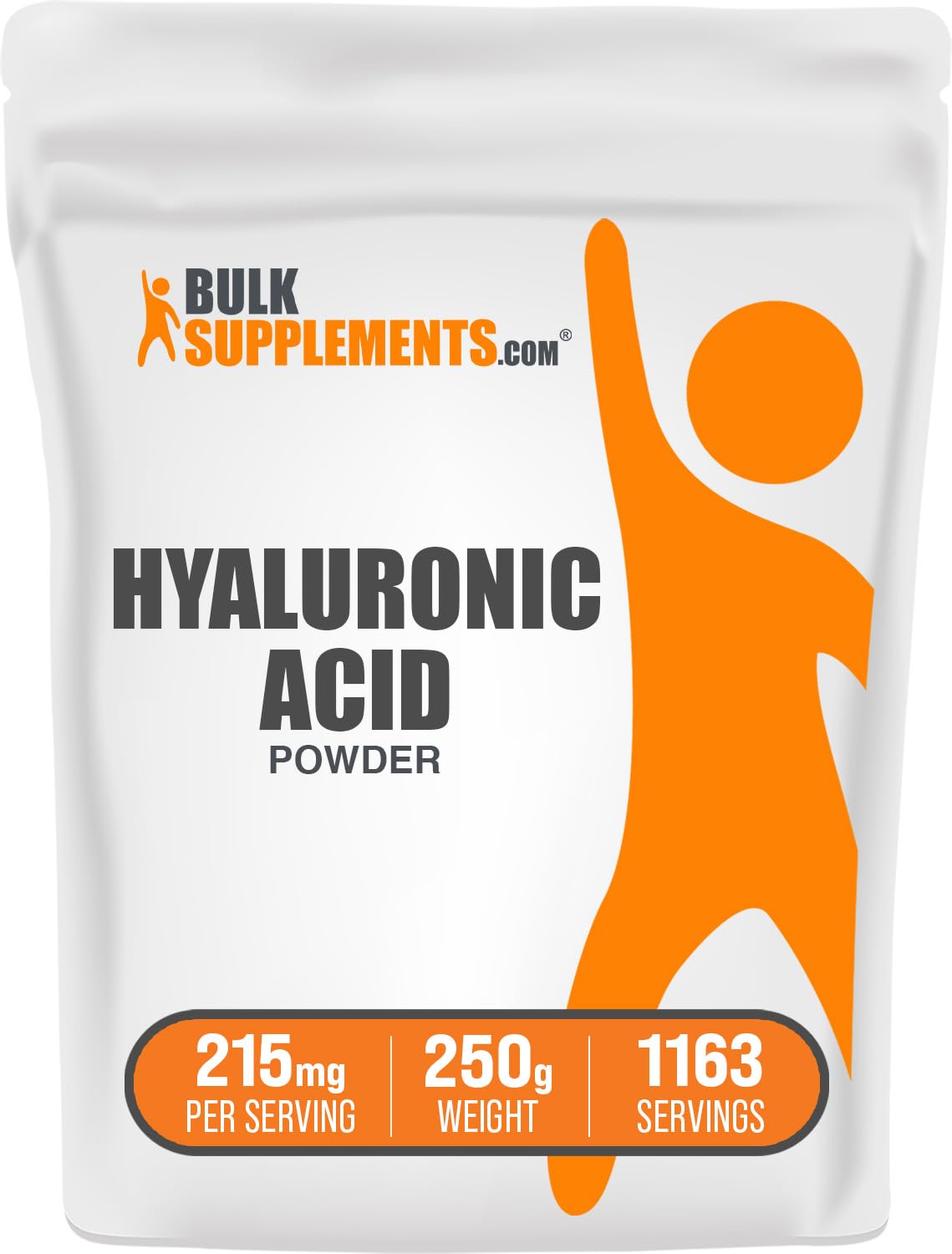 BulkSupplements sodium hyaluronate powder tub ready for daily blend in smoothies.