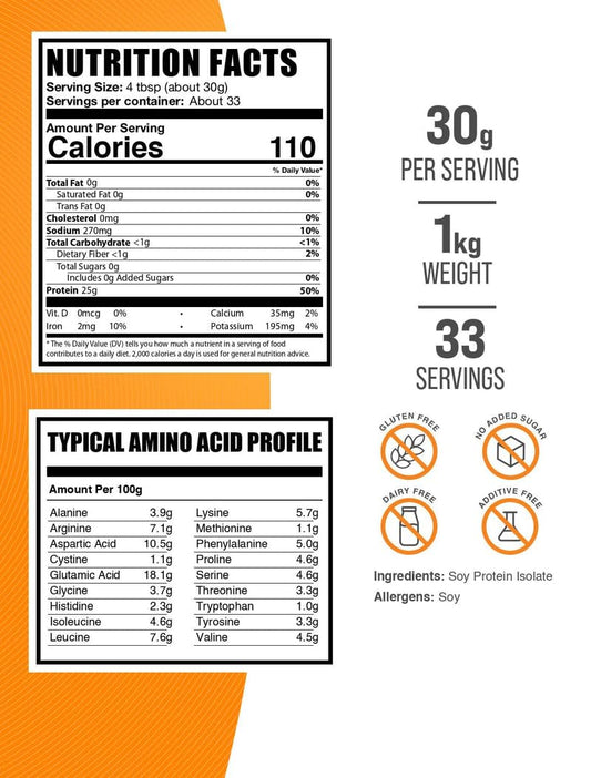BulkSupplements soy protein isolate powder serving scoop ready to mix