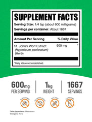 St. John's Wort Extract powder scoop measures 600 mg per serving for daily use.