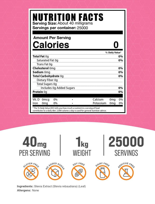 BulkSupplements Stevia Extract Powder scoop for precise, sugar-free seasoning.