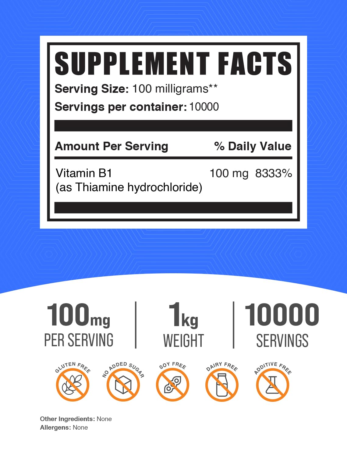 BulkSupplements Thiamine HCl powder dosage scoop for precise 100 mg servings