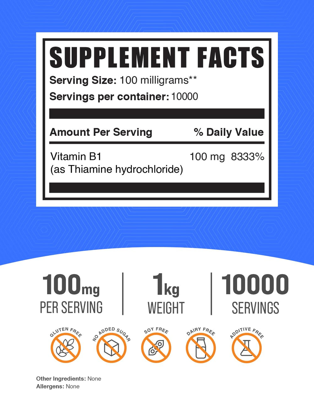 BulkSupplements Thiamine HCl powder dosage scoop for precise 100 mg servings