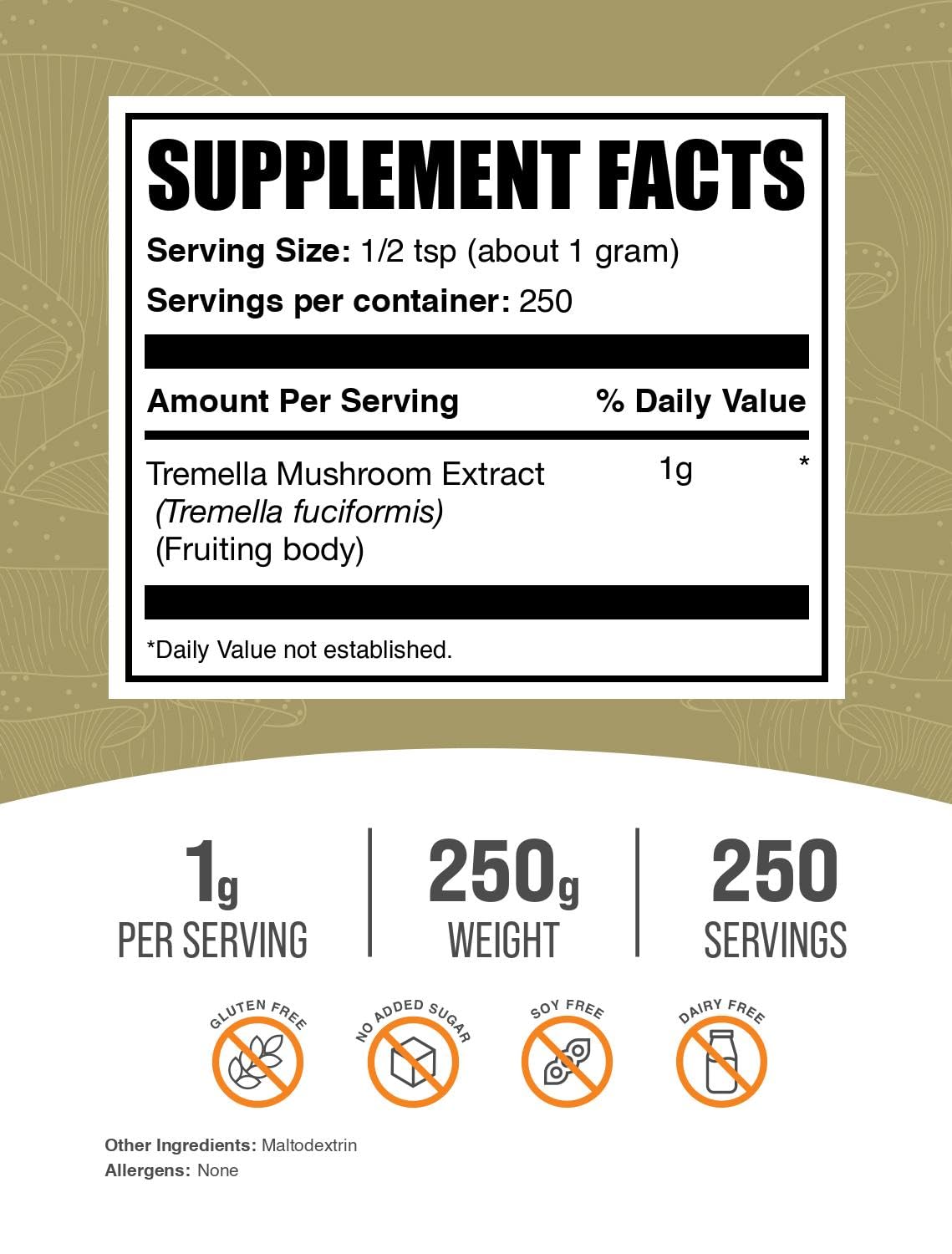 BulkSupplements Tremella 1g serving image highlights simple dosing.