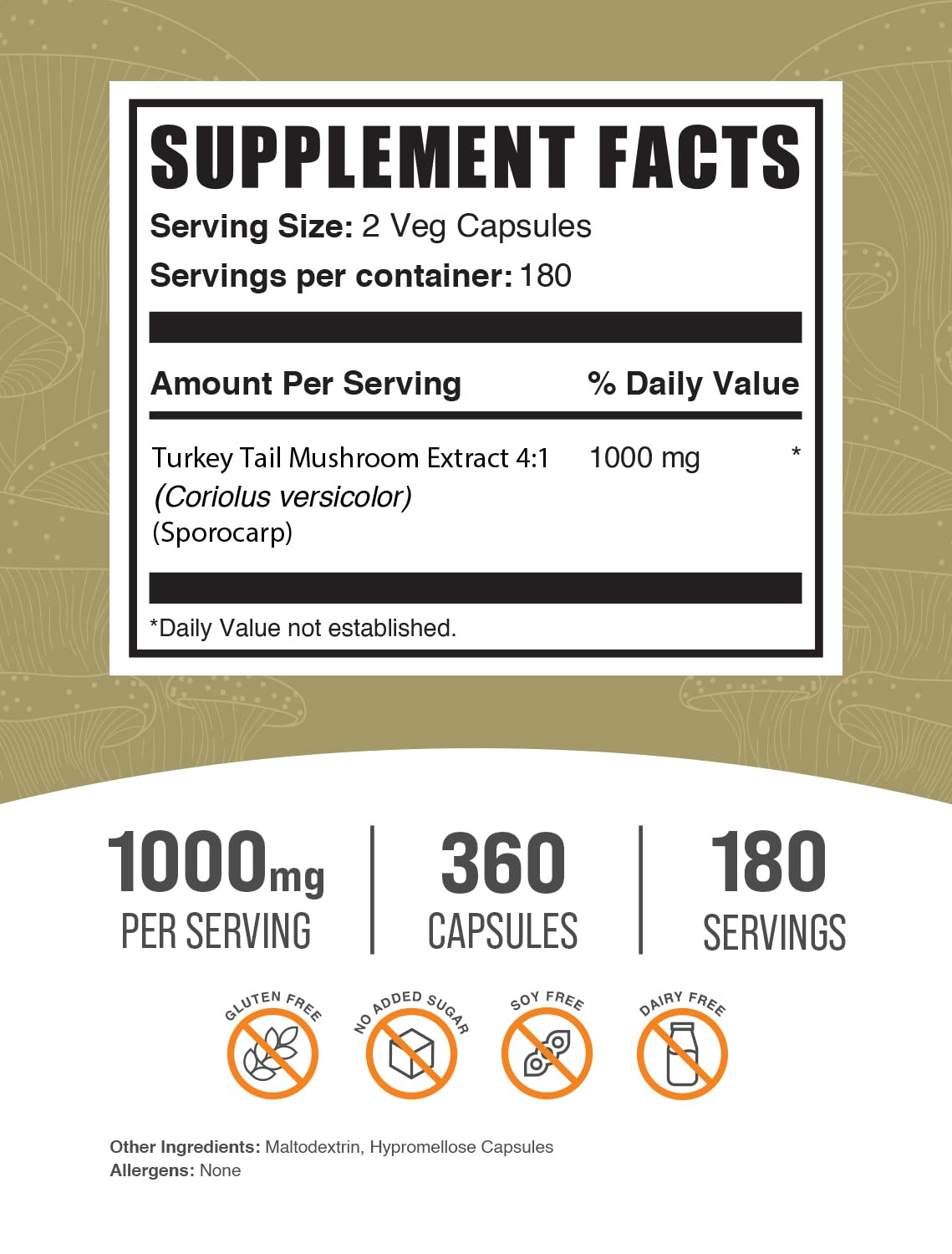BulkSupplements Turkey Tail Capsules being poured for easy daily use.