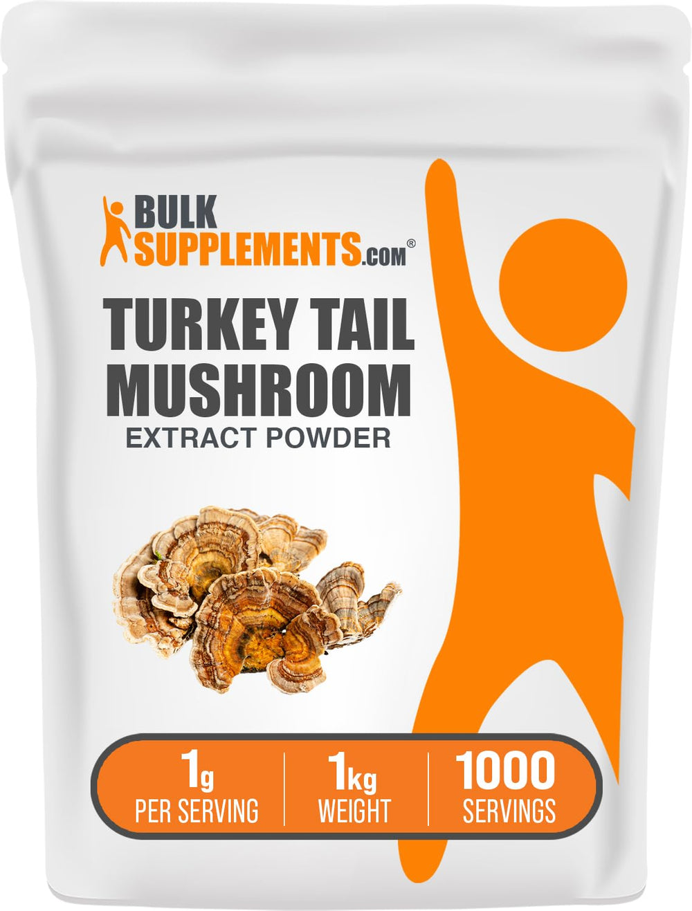 BulkSupplements Turkey Tail Extract bottle showing 1kg packaging for daily use
