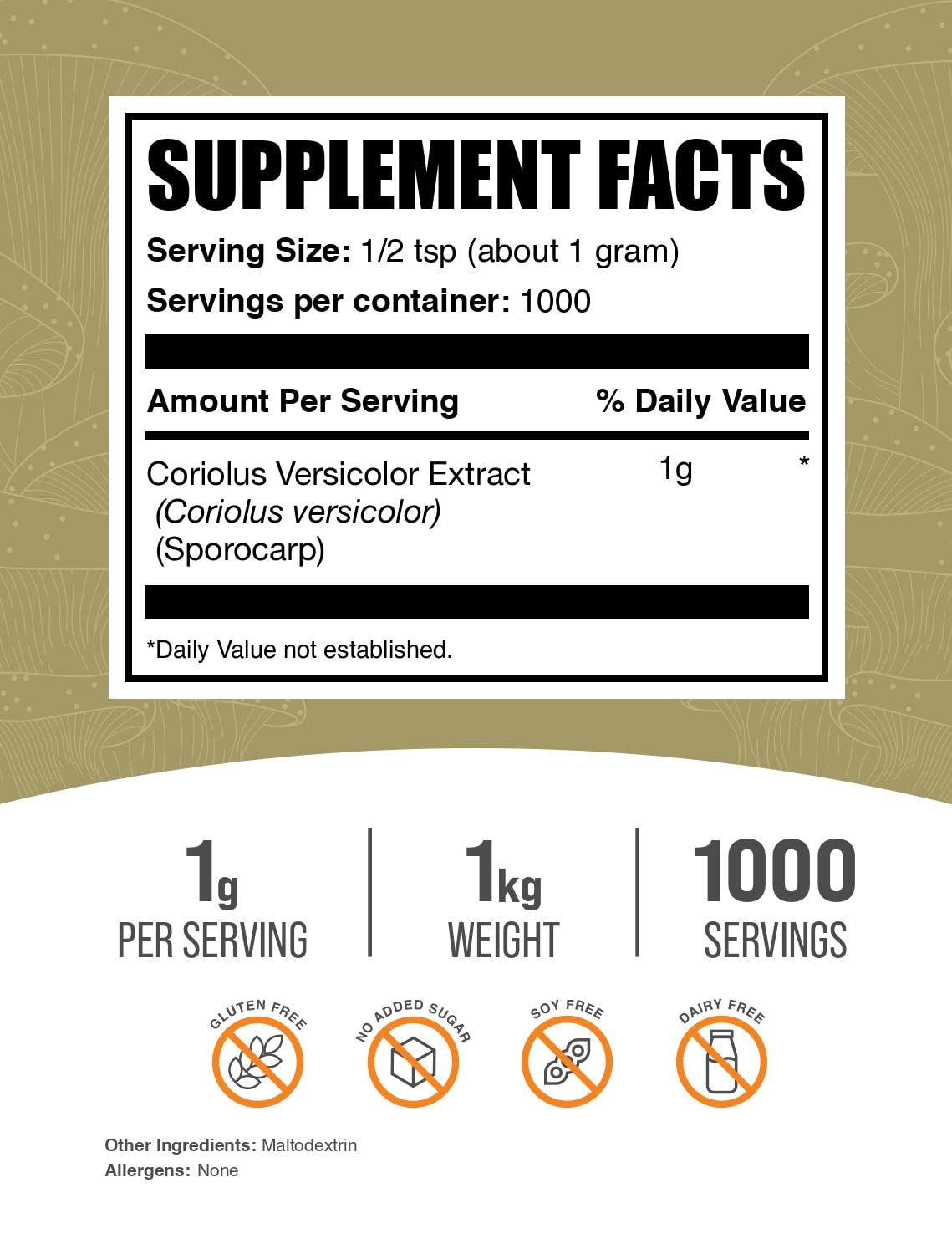 BulkSupplements Turkey Tail Extract powder close-up, ideal for smoothies and meals