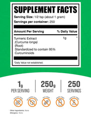 BulkSupplements Turmeric Curcumin Powder spoon view emphasizes easy dosing.