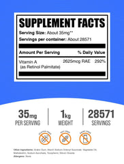 Close-up of the Vitamin A Palmitate label for clear ingredient verification and trust