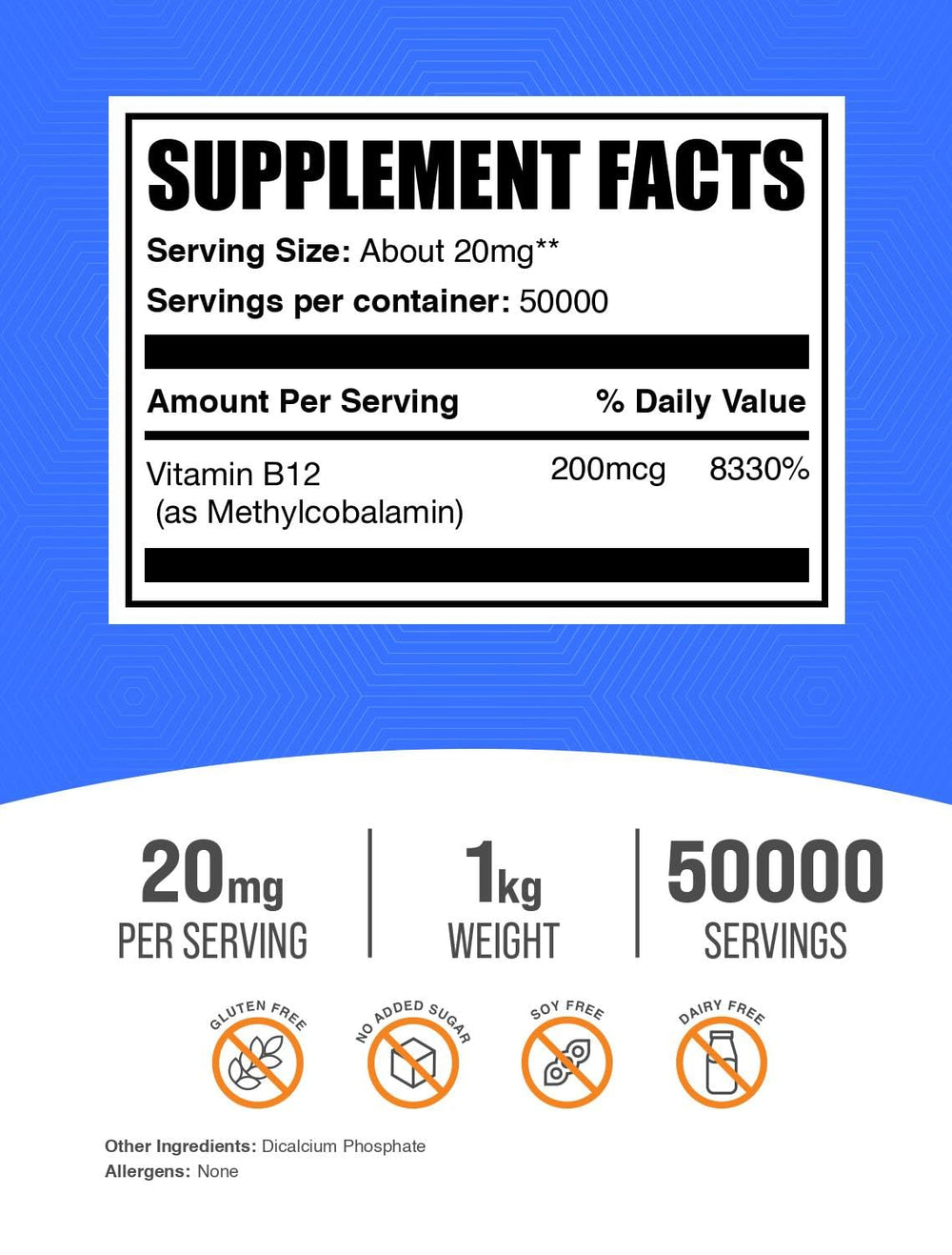 BulkSupplements Vitamin B12 methylcobalamin label highlights ingredients for transparency.
