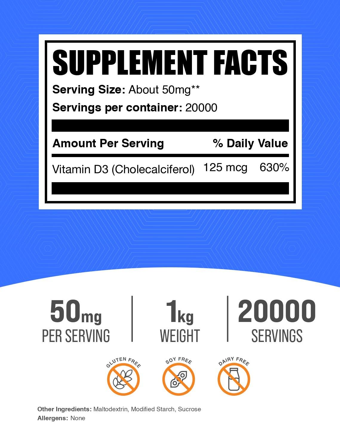 BulkSupplements Vitamin D3 powder with scoop for precise dosing