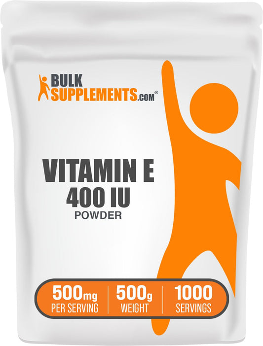BulkSupplements Vitamin E 400 IU powder bottle for daily antioxidant support