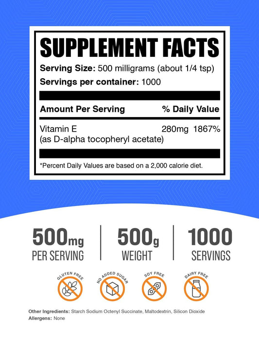 BulkSupplements Vitamin E 400 IU powder scoop for easy daily dosing
