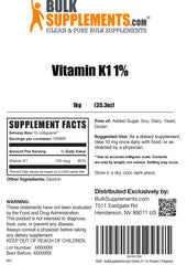 BulkSupplements Vitamin K1 powder testing label communicates third-party quality checks.