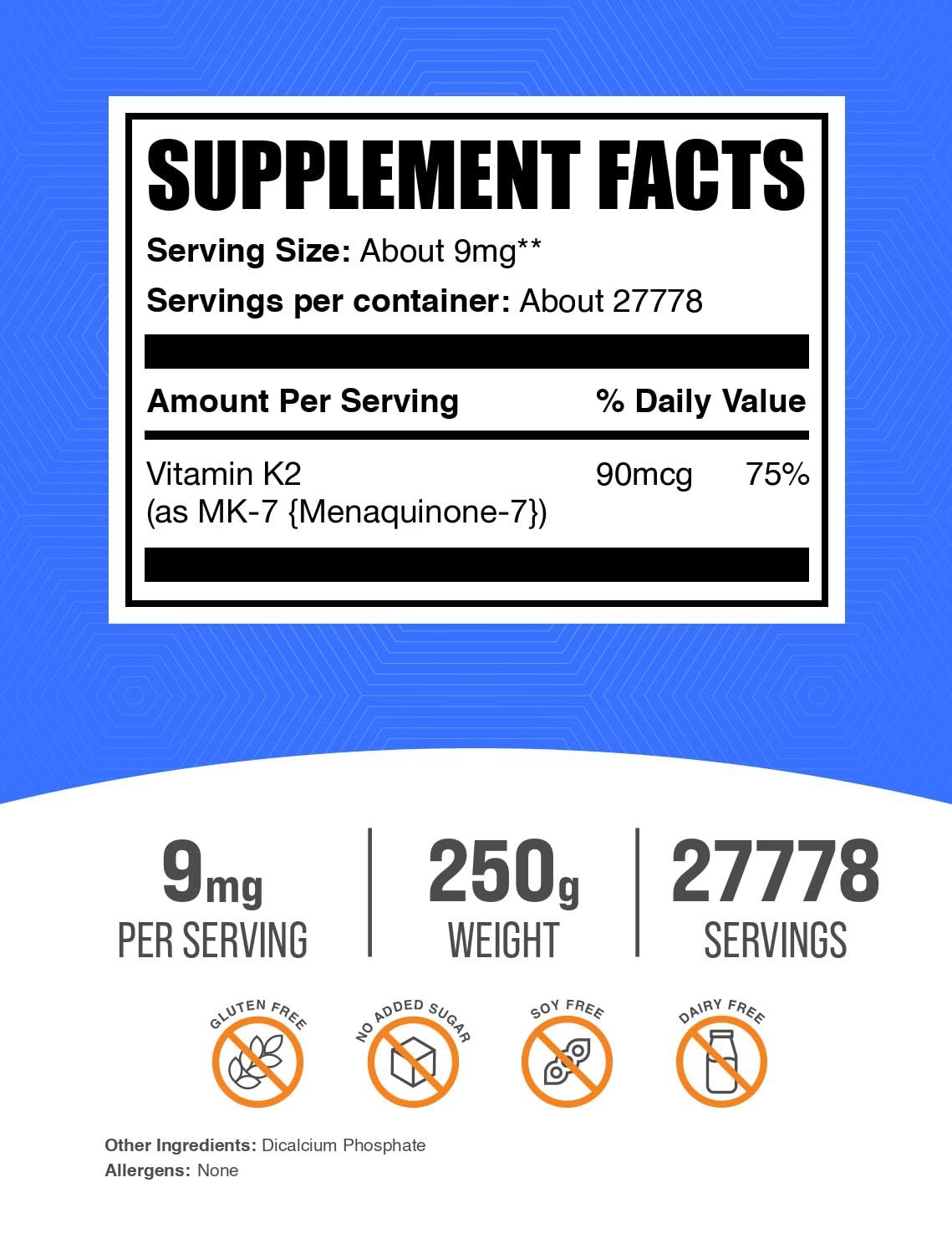 BulkSupplements Vitamin K2 powder scoop beside container for easy daily dosing