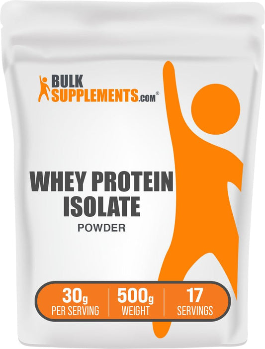 BulkSupplements whey protein isolate powder bottle for post-workout shakes