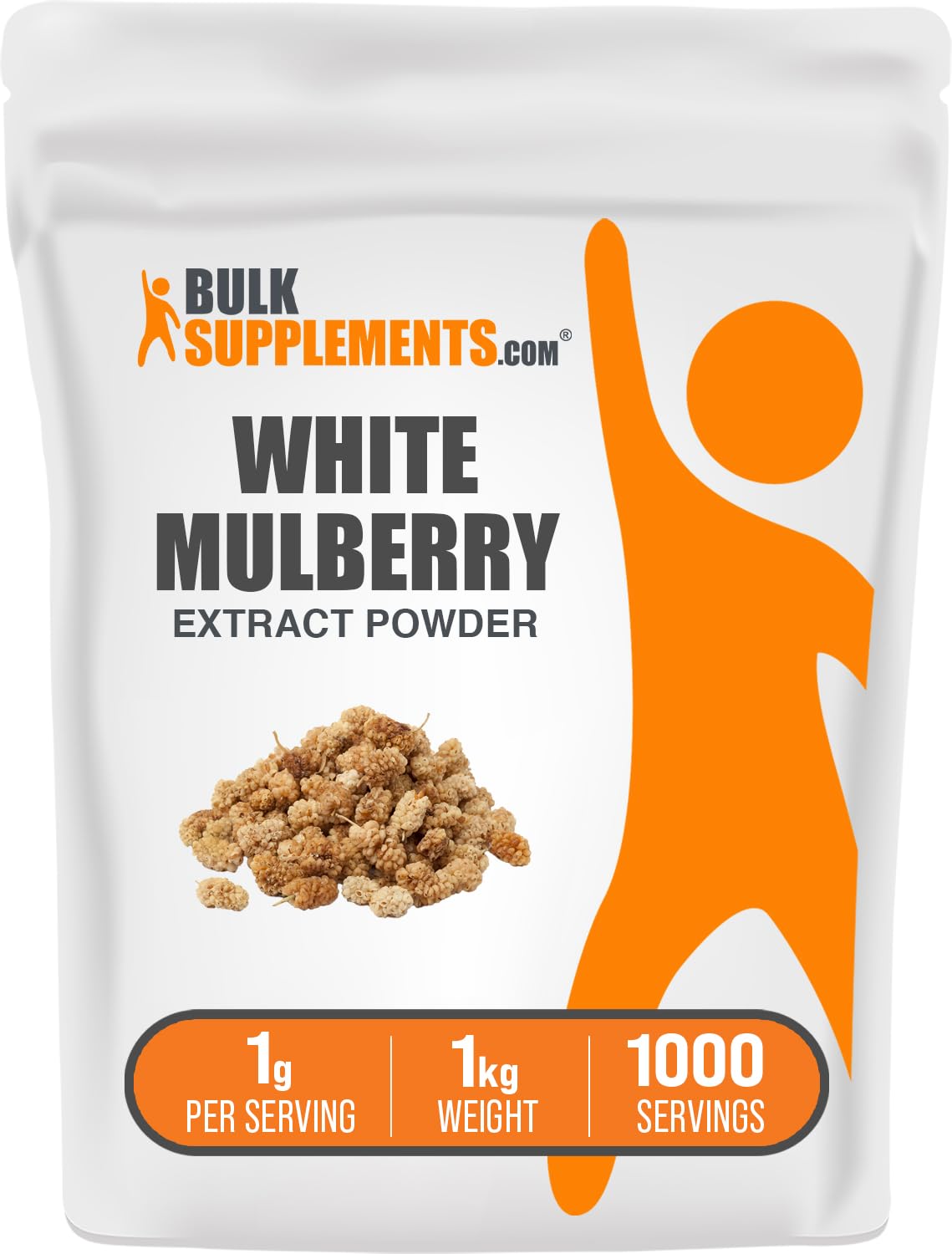 BulkSupplements White Mulberry Leaf Extract Powder bottle with scoop for easy daily use.
