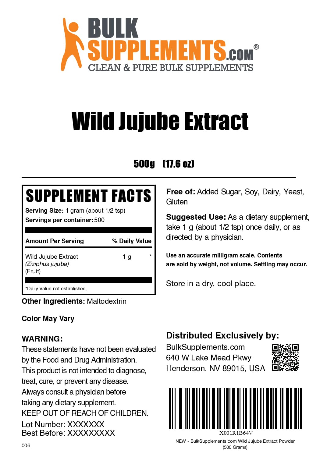 BulkSupplements Wild Jujube Extract powder container ready for daily use.